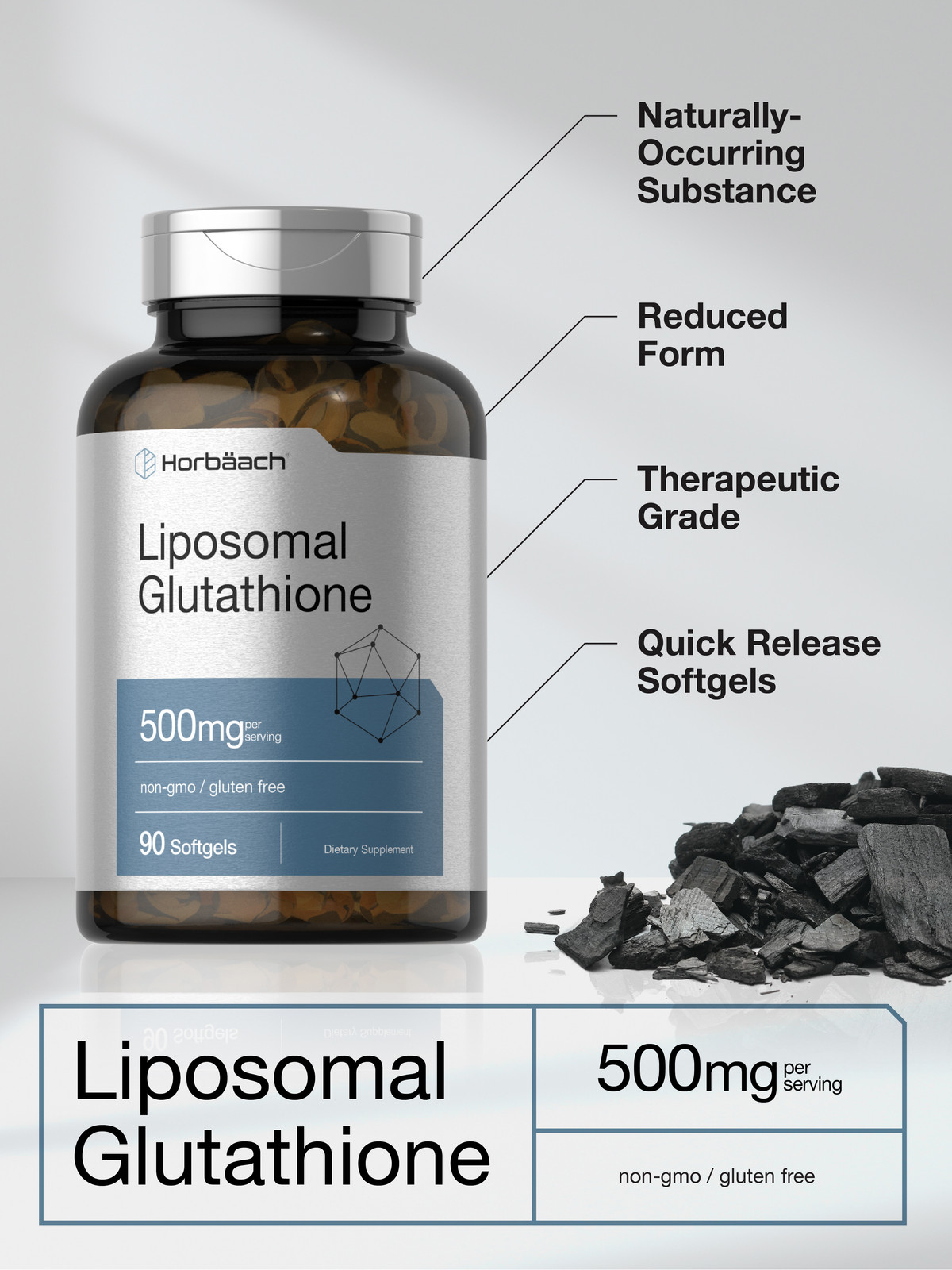 Liposomal Glutathione 500mg | 90 Softgels | Non-GMO & Gluten Free | by Horbaach