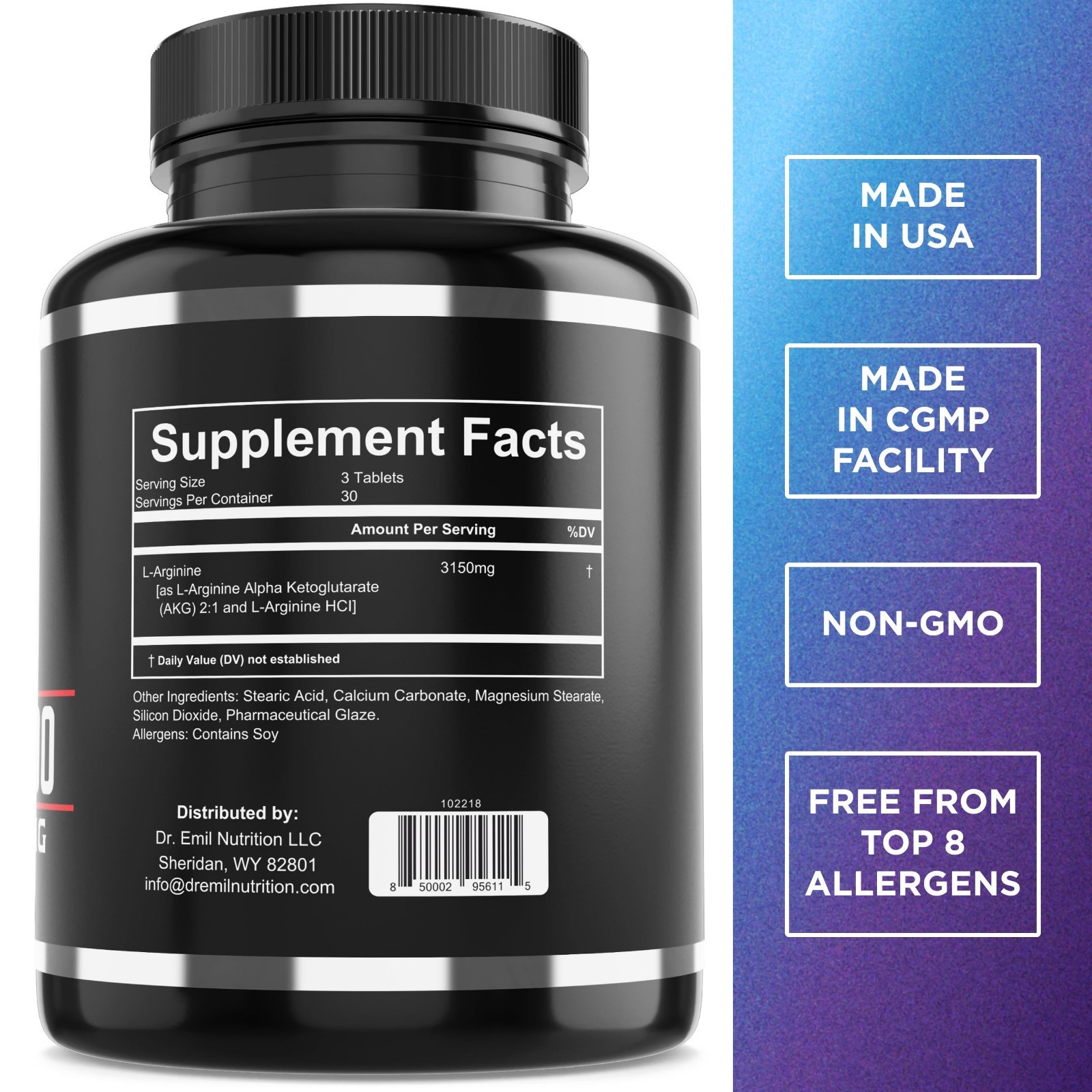 High-Dose Arginine 3000 – Nitric Oxide Booster for Blood Flow, Muscle Growth & E