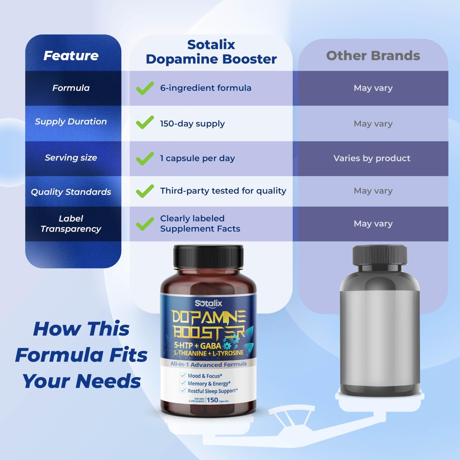 5-HTP GABA L-Theanine L-Tyrosine Mood Focus Memory Energy Sleep Support 150 Days