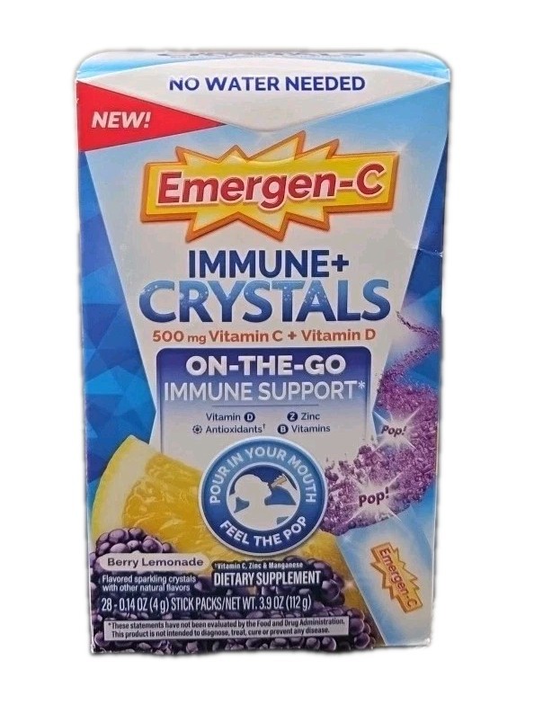Emergen-C Immune Support Crystals 500mg Vit C 28-pack BERRY LEMONADE Packets