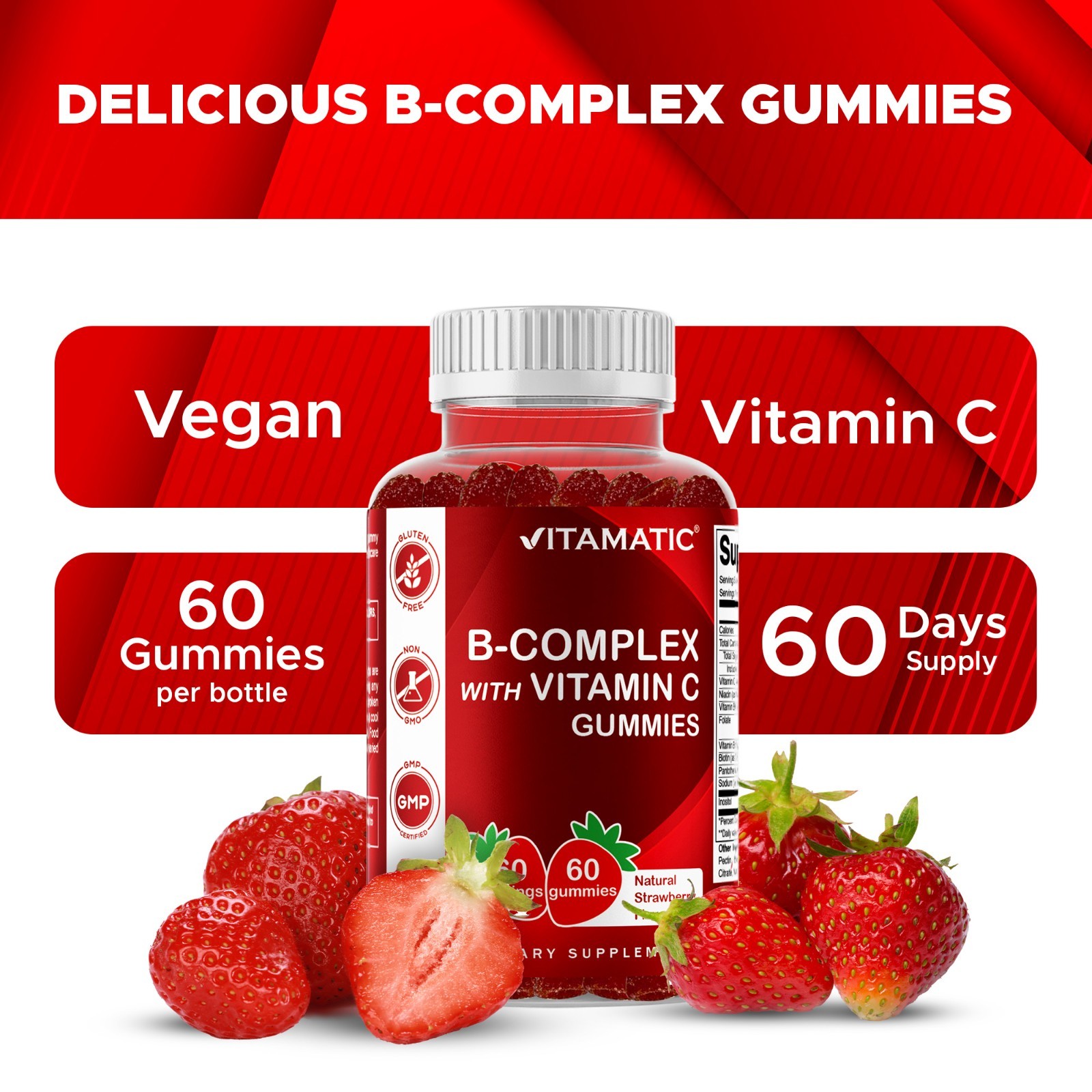 Vitamatic Vitamin B Complex Gummies with Vitamin C & Inositol – 60 Gummies