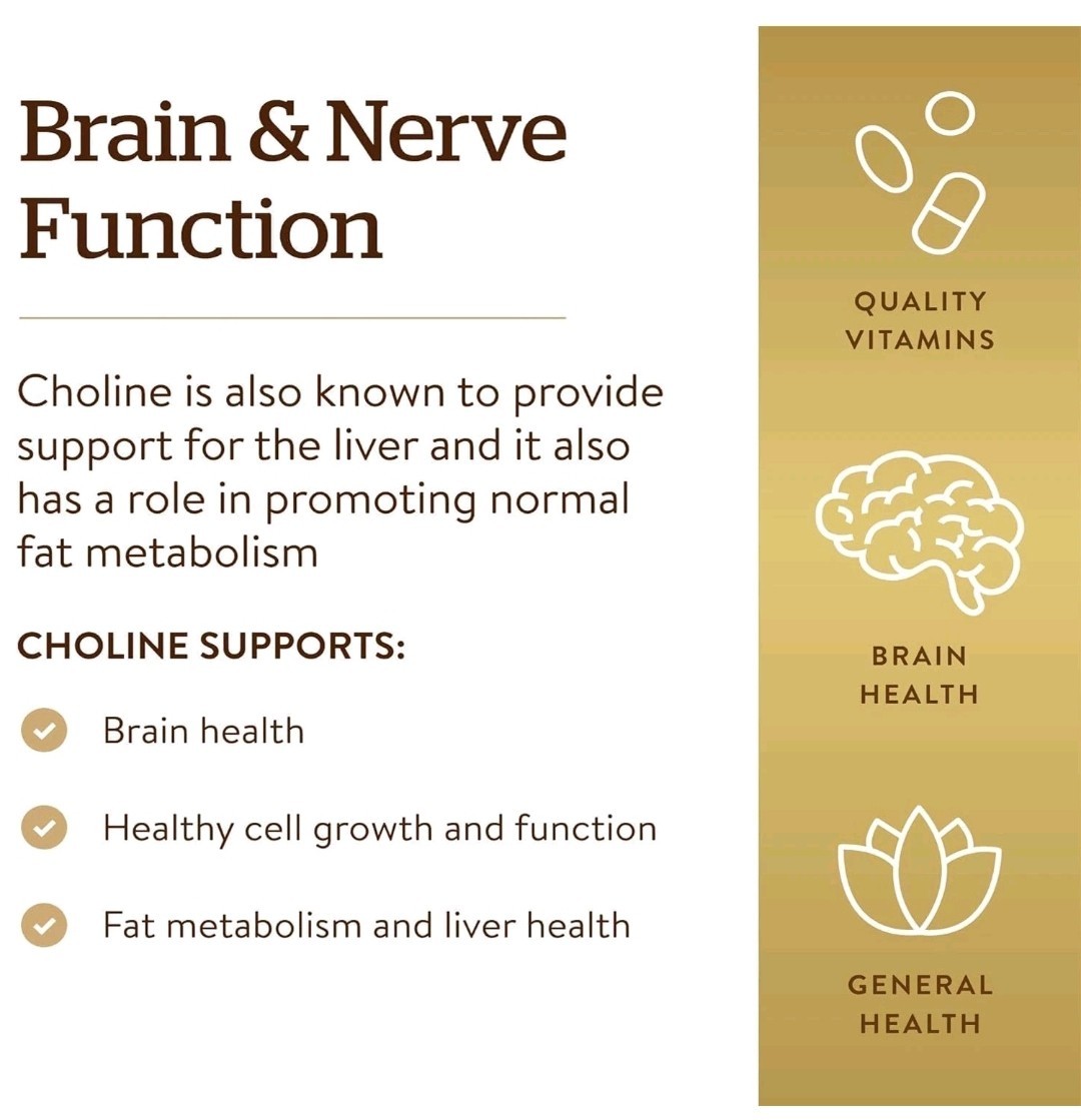 Solgar Choline 350mg 100 Vegetable Capsules Healthy Brain Cellular Function 9/28