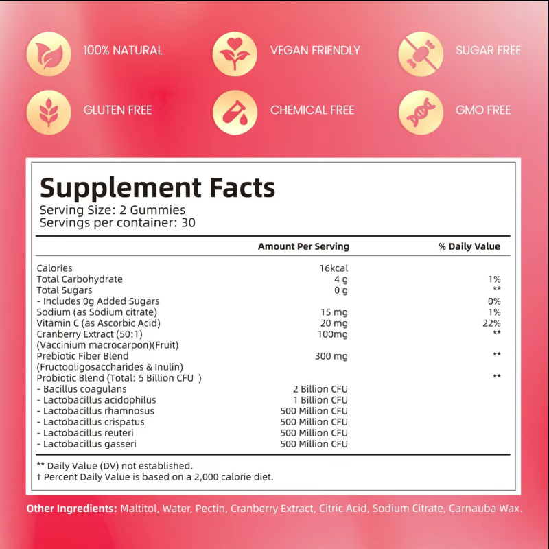 Cranberry Probiotic Gummies – 60/pack, for Full-Body Odor, Women’s Health & Bala