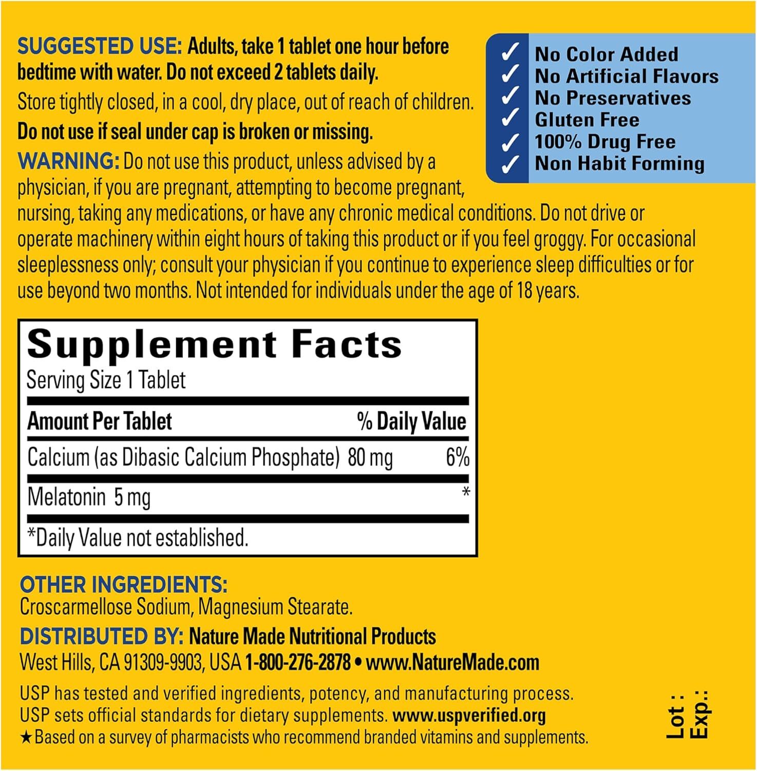 Nature Made Melatonin 5mg Extra Strength Tablets, 100% Drug Free Sleep Aid, Slee