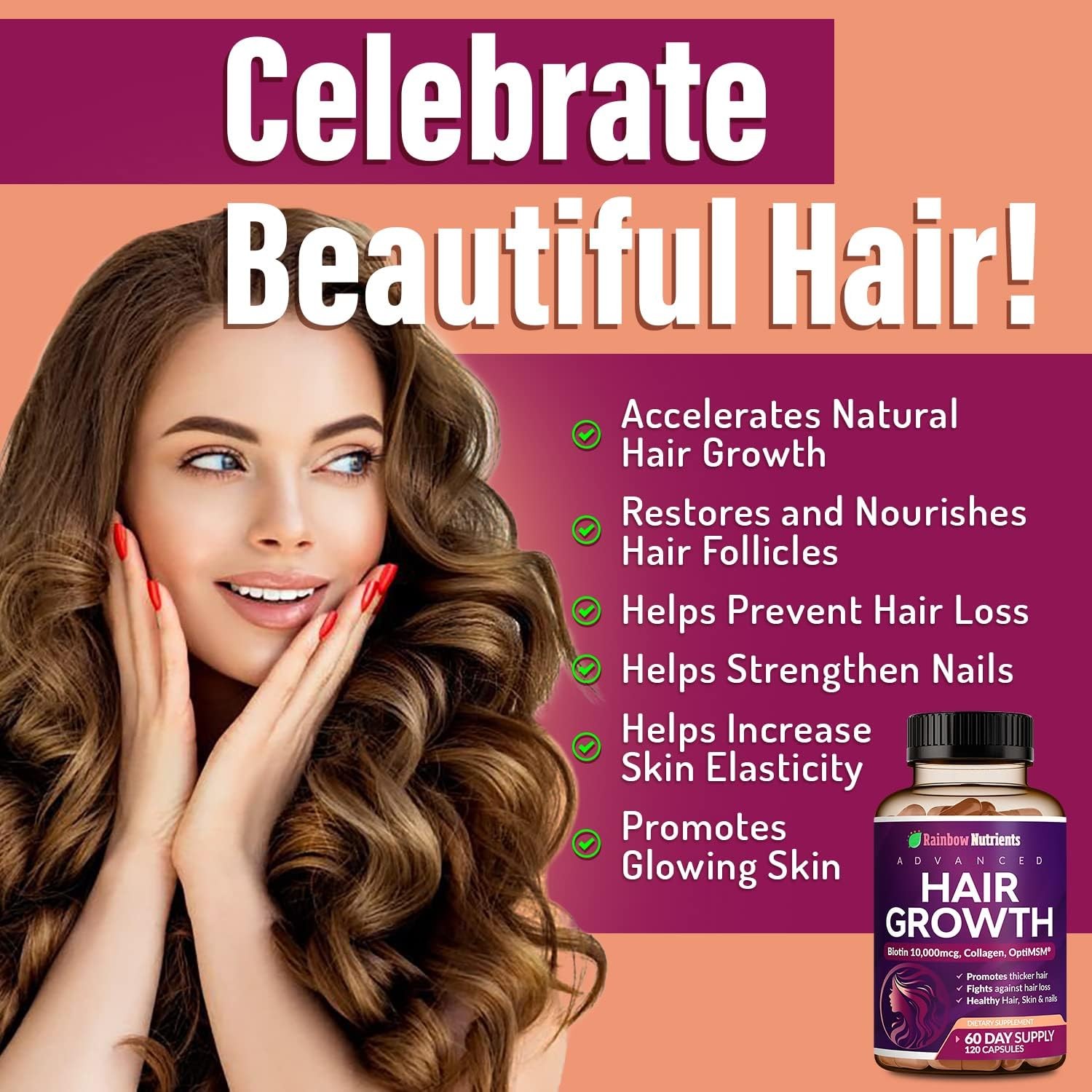 Hair Growth for 120 | 10,000Mcg, Women Collagen, Biotin Vitamins others capsules