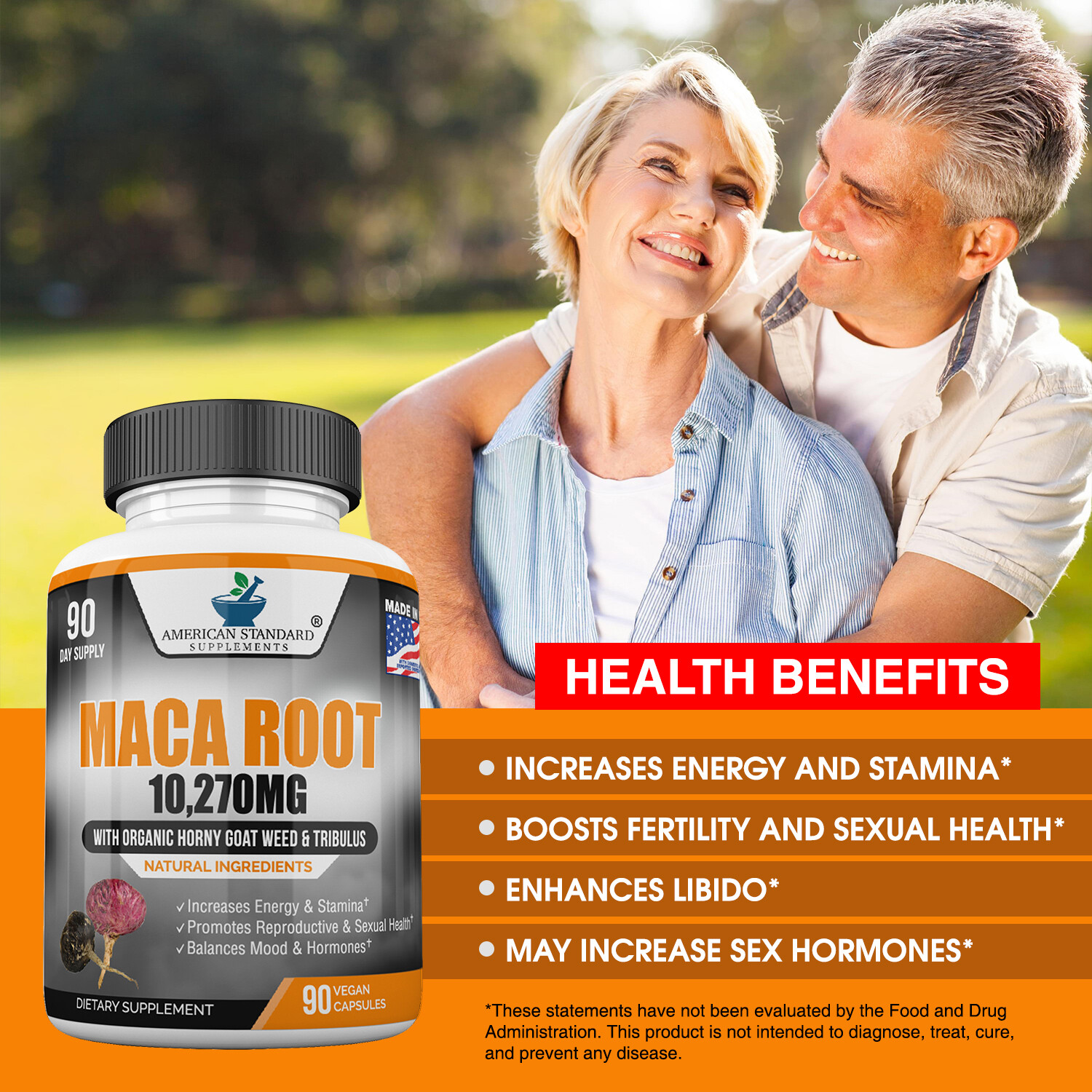 Maca Root Capsules Organic 10270mg with Tribulus, Horny Goat Weed, Zinc – 90Caps