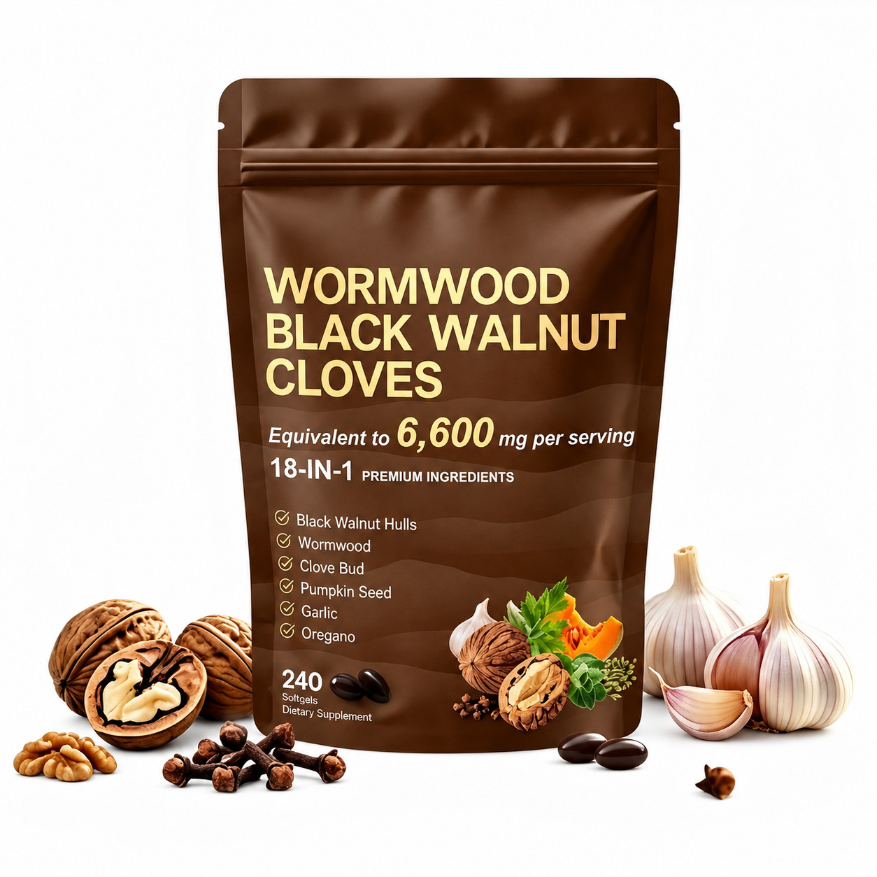 Holior Wormwood Black Walnut Clove Herbal Supplement 240 Softgels