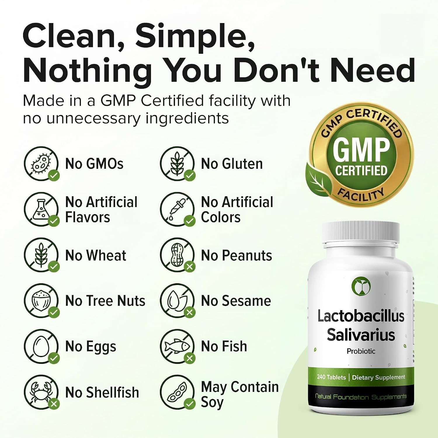 Lactobacillus Salivarius Probiotic 240 Tablets (4 Month Supply) – Researched Str