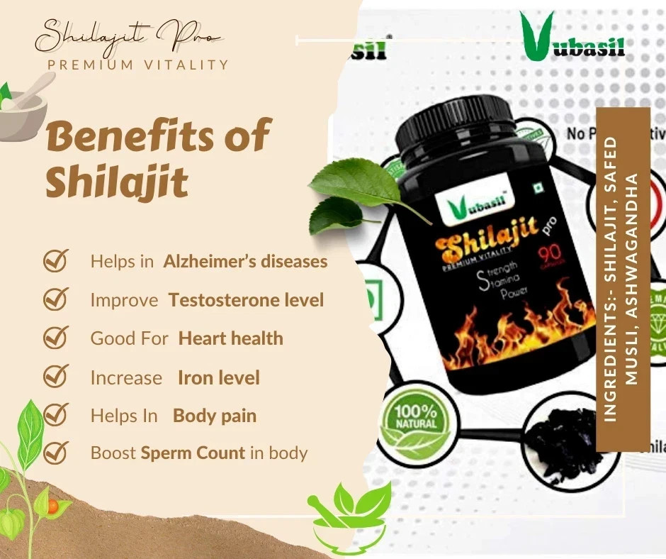 Vubasil – Shilajit Pro Safed Musli & Ashwagandha High Strength 90 Caps – 1 Pack