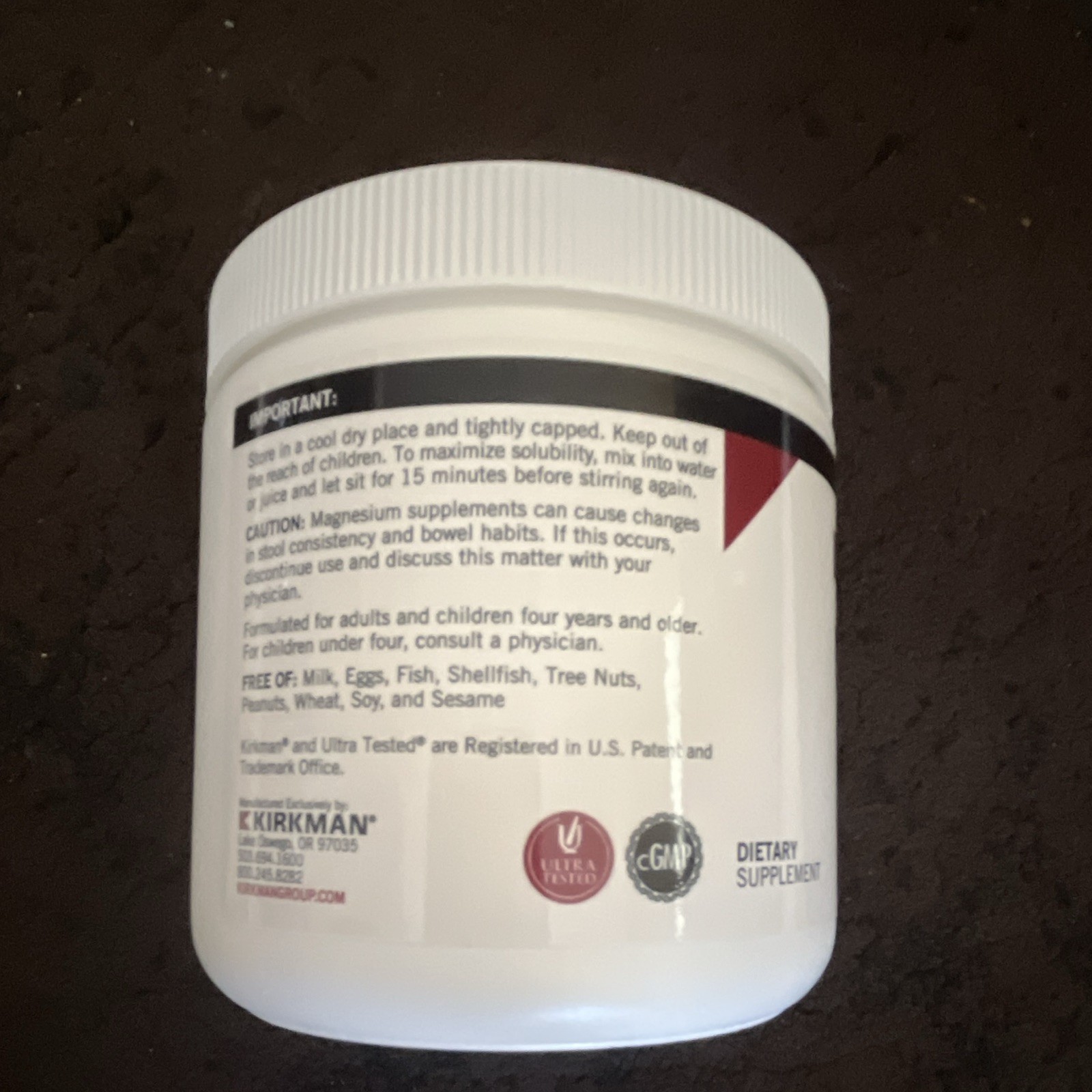 Kirkman Magnesium Citrate Soluble Powder 8 oz Hypoallergenic Gluten-Free 200mg