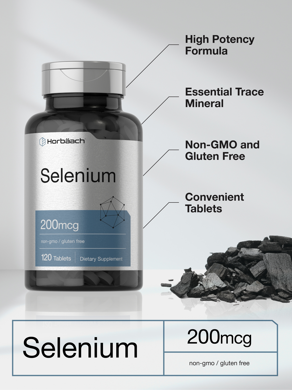 Selenium 200 mcg | 120 Tablets | Vegetarian, Non-GMO, Gluten Free | by Horbaach