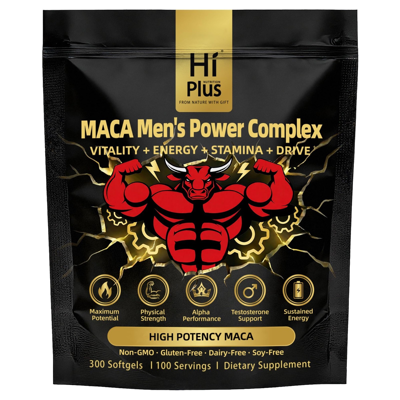 Maca Men’s Power Complex – Boost Testosterone, Energy & Stamina, 300 Softgels