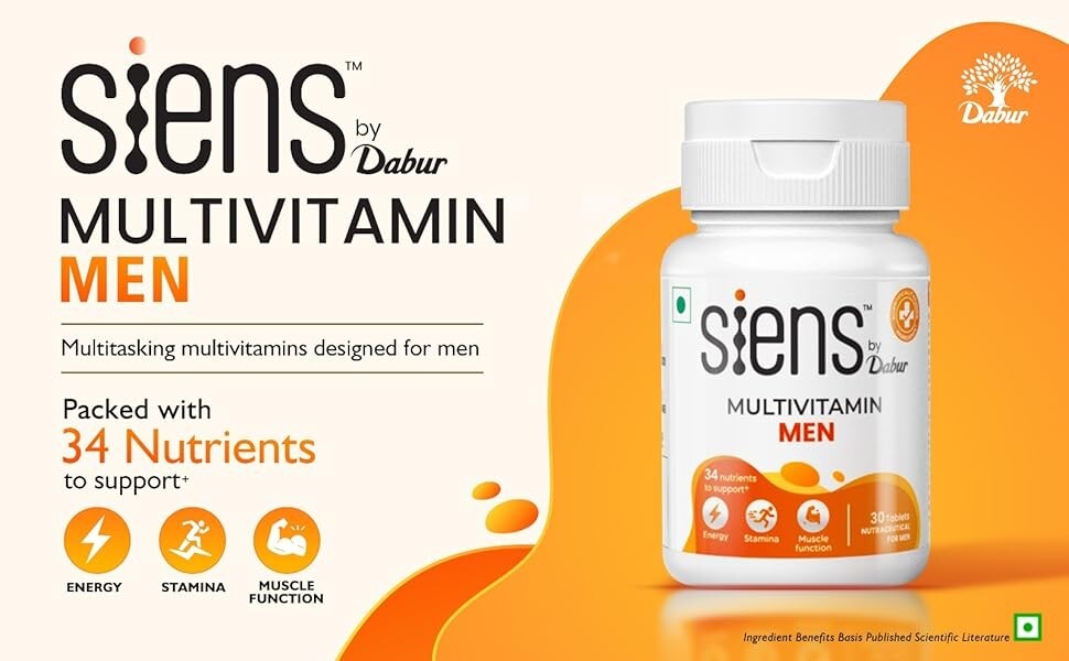Siens By Dabur Multivitamin for Men 30 Tablets 34 Nutrients for Health Energy