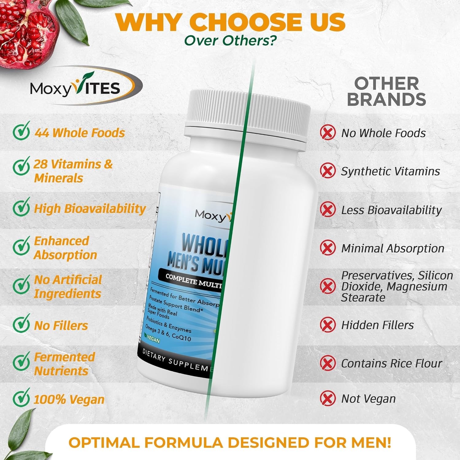 Mens Multivitamins Daily Energy Iron 44 Organic Whole Food Supplements