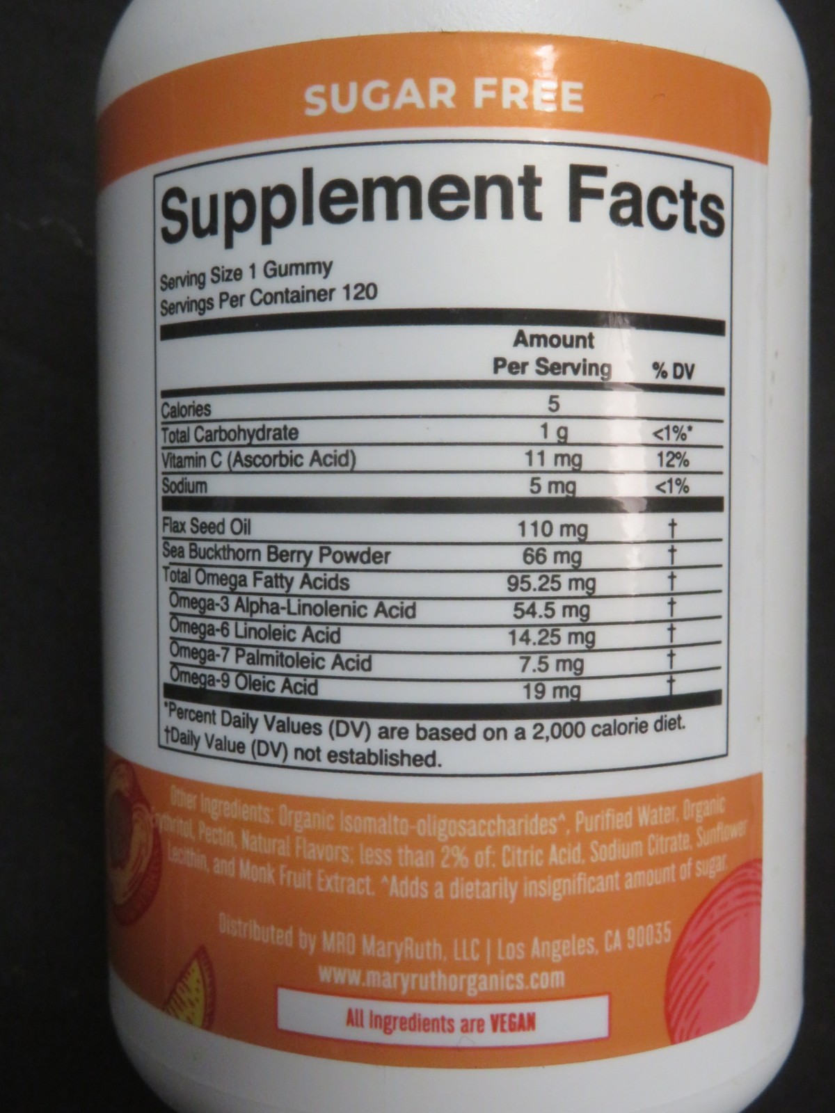 Mary Ruth’s Omega 3-6-7-9 Gummies 120 Peach, Mango & Apricot Vegan Gummies