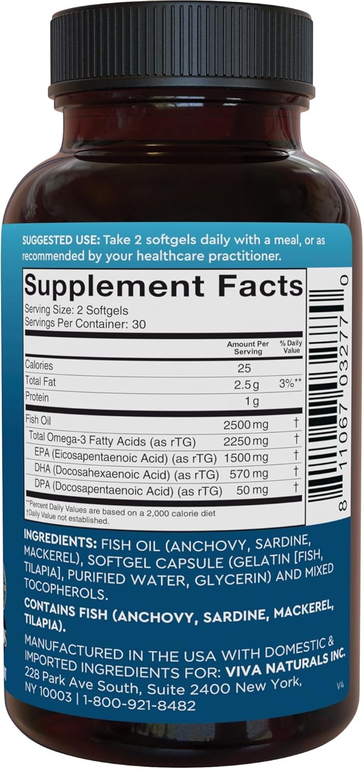 Omega-3 Fish Oil, Triple Strength, 2500 Mg, 60 Softgels – Re-Esterified Omega 3