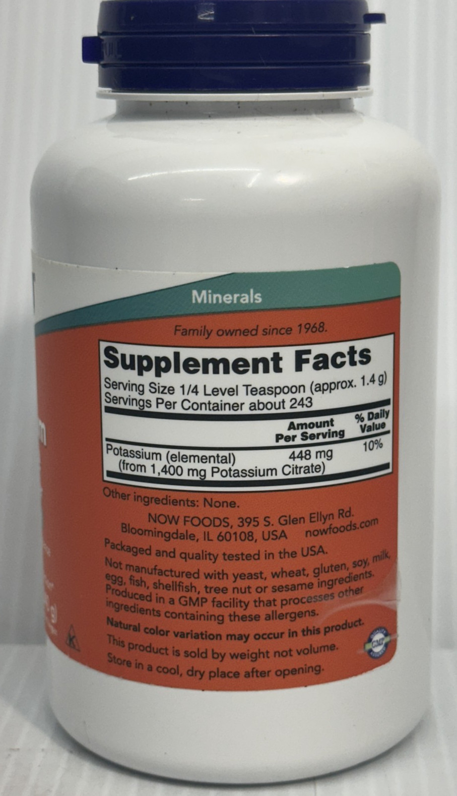 Now Foods Potassium Citrate Pure Powder 12 oz 340 g GMP Quality Assured , Vegan