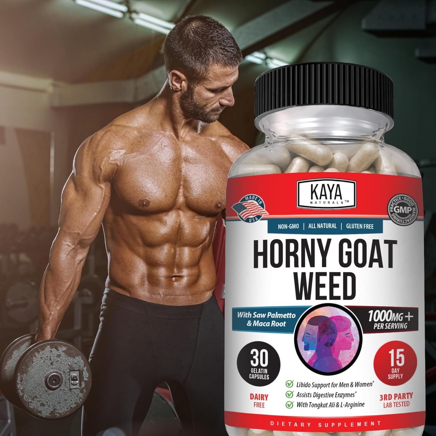 Horny Goat Weed for Men & Women 1560mg Complex with Maca, Saw Palmetto 30 Count