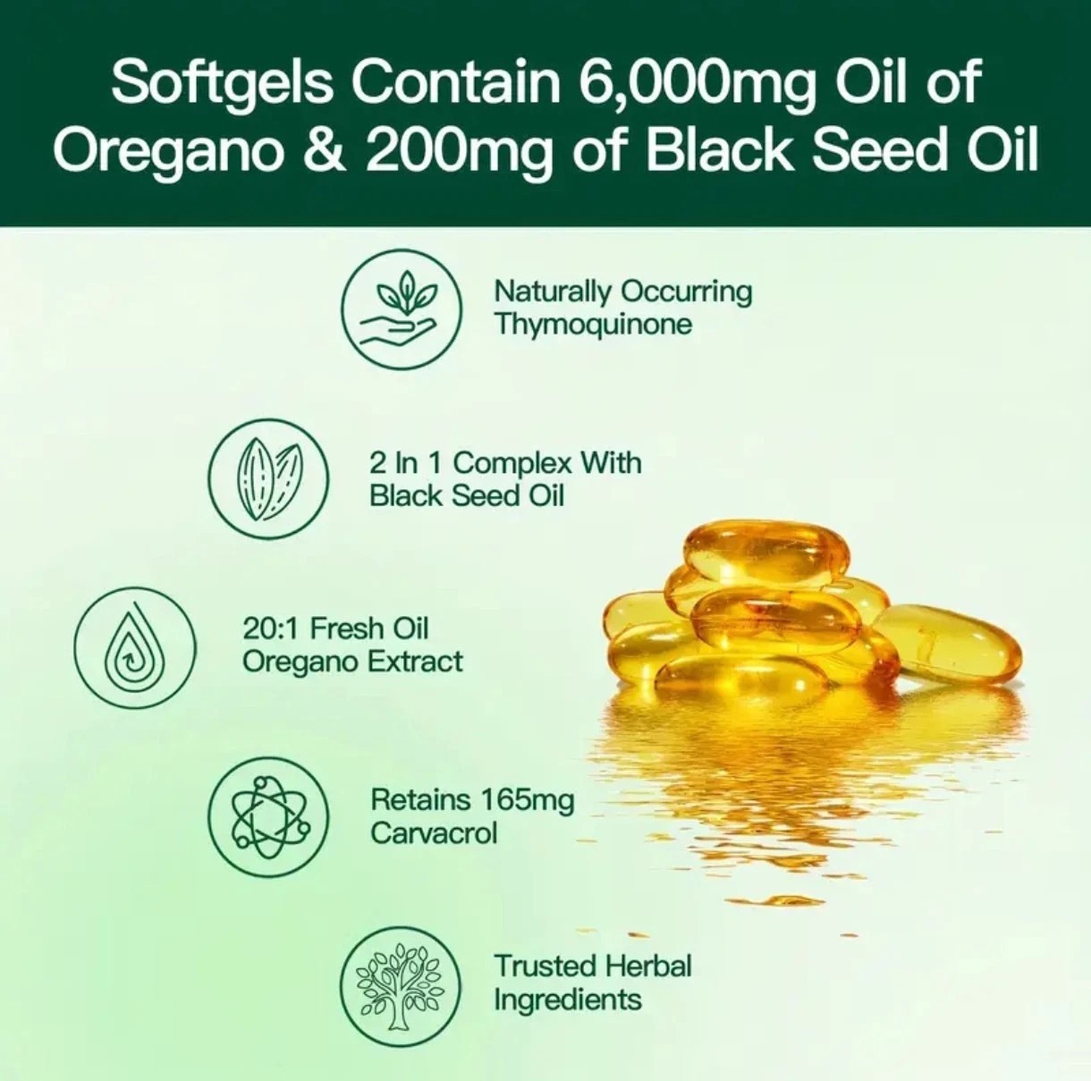VivoNu Oil of Oregano W/ Black Seed Oil Organic Oregano Oil Softgels 300 Softgel