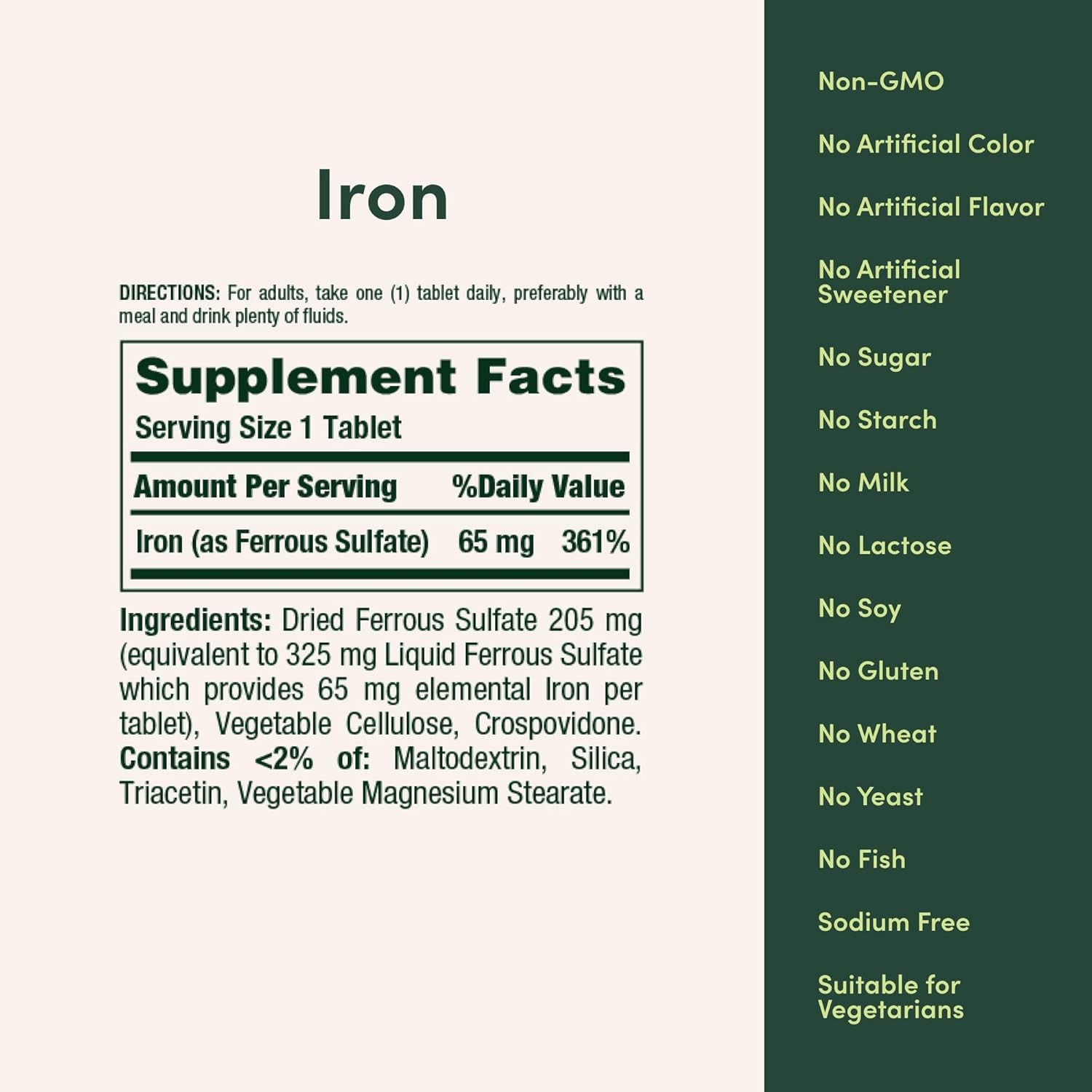 Nature’s Bounty Iron 65mg – Boost Energy & Red Blood Cells, 100 Veg Tablets