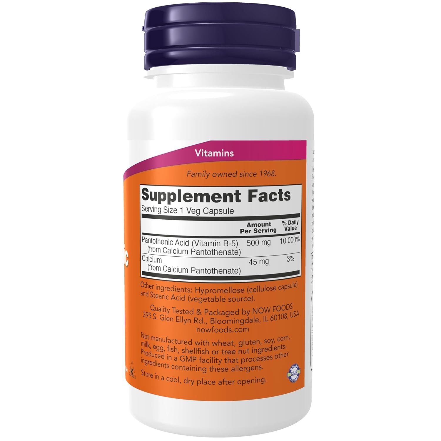 Pantothenic Acid 500mg B-Complex Vitamin B5 Supplements 100 Count Capsules