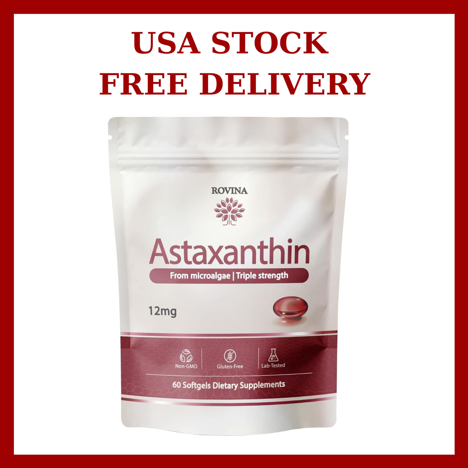 ROVINA Astaxanthin 12mg Softgels from Microalgae – Triple Strength Antioxidant S