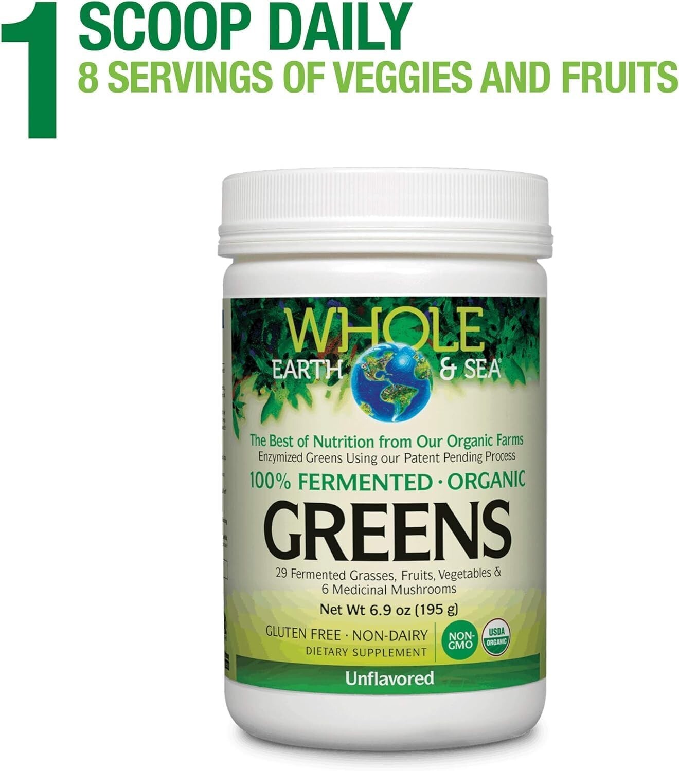 Whole Food Supplement: Whole Earth & Sea Organic Fermented Greens 6.9 Oz