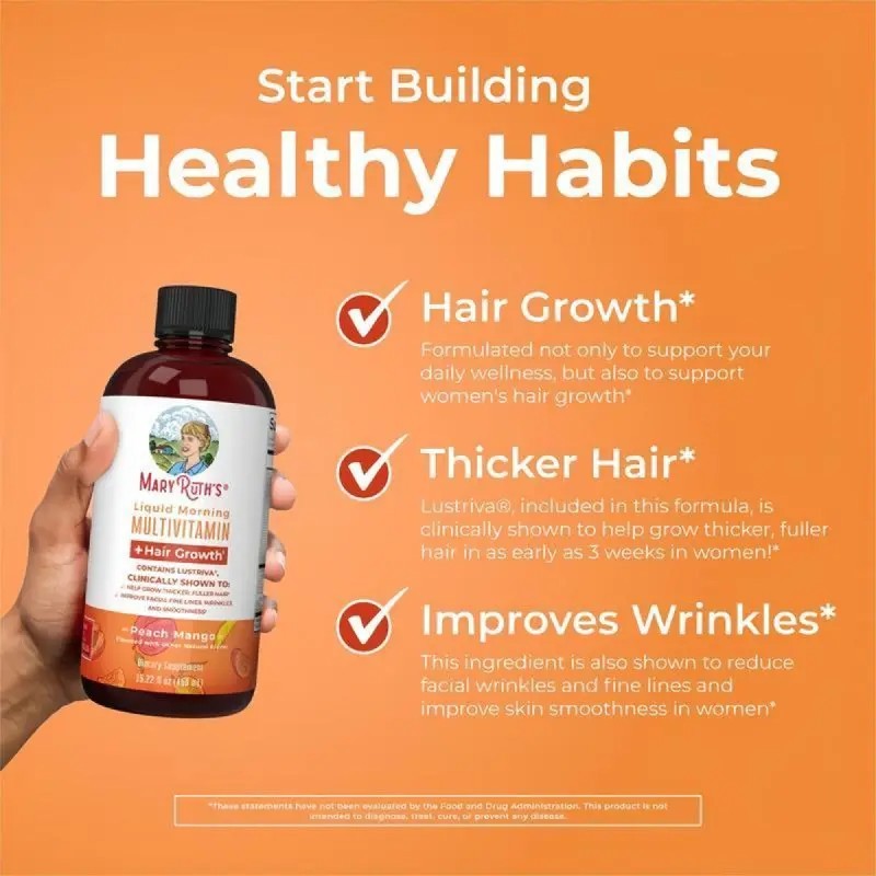 1pc MaryRuth’s Liquid Multivitamin Scalp Growth Women Biotin Peach Mango 450ml^