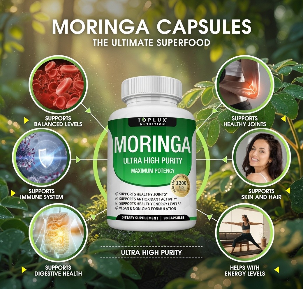 Toplux Nutrition Moringa 1200mg Superfood Antioxidant Immune 90 Capsules