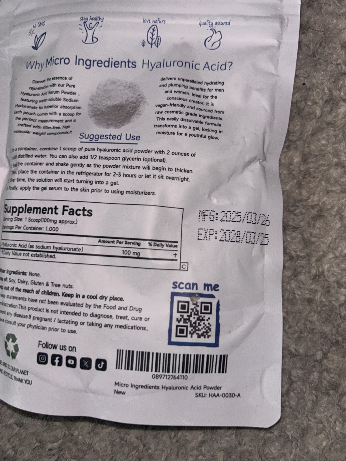Hyaluronic Acid Powder, 3.52 oz (100 g)