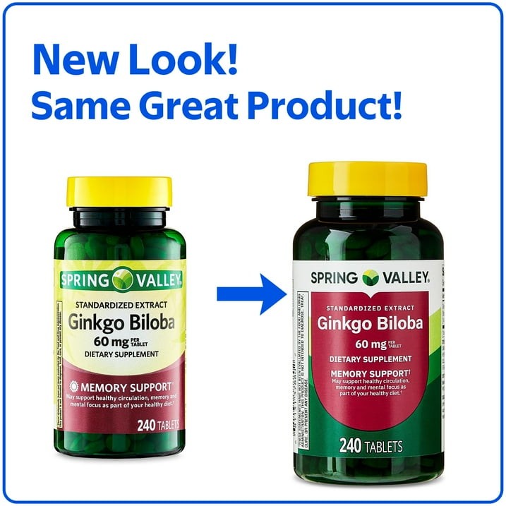 3 Pack Spring Valley Ginkgo Biloba Tablets 60 mg Memory & Circulation 240 Count