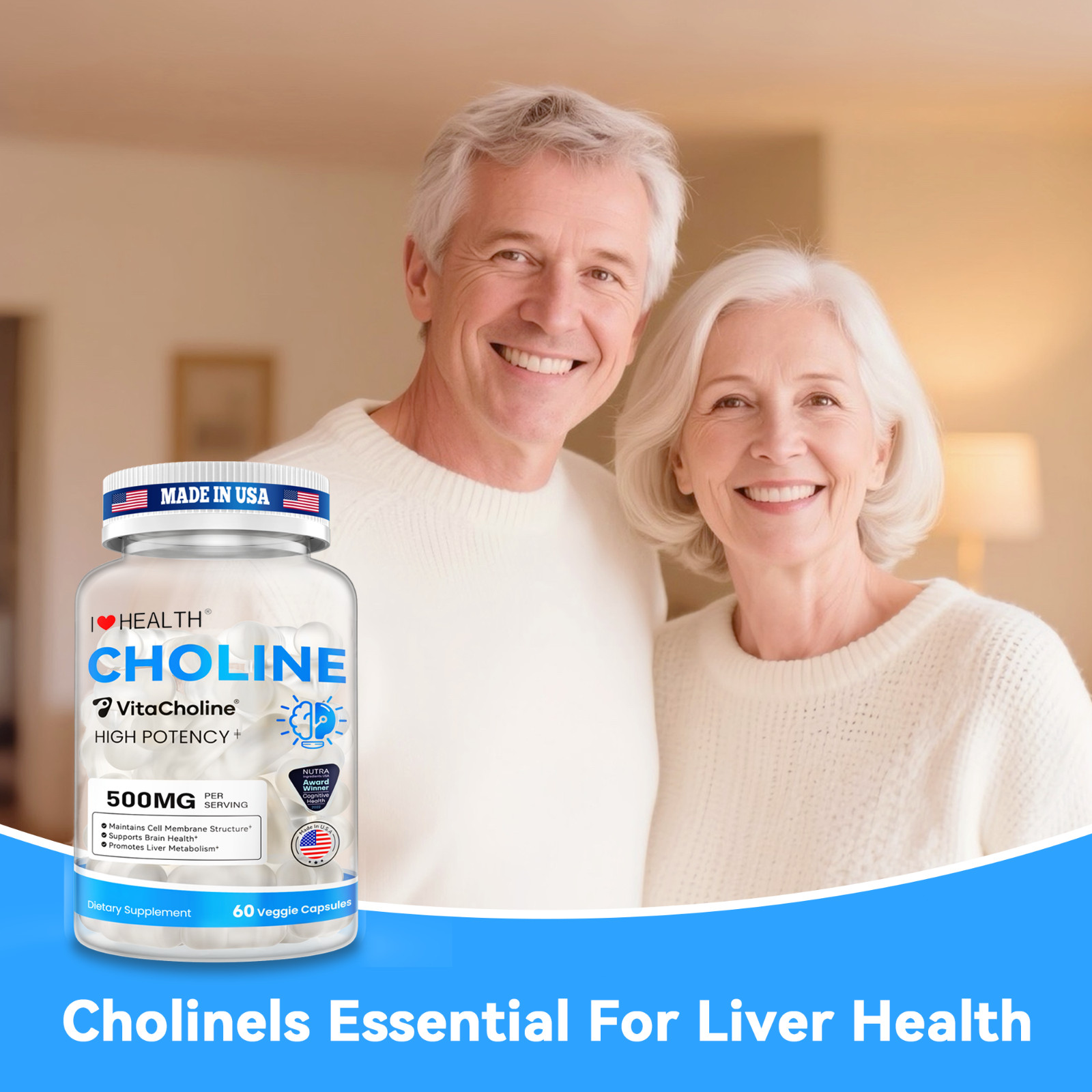 Choline 500mg, Brain Supplement for Memory and Focus | Cognitive Function