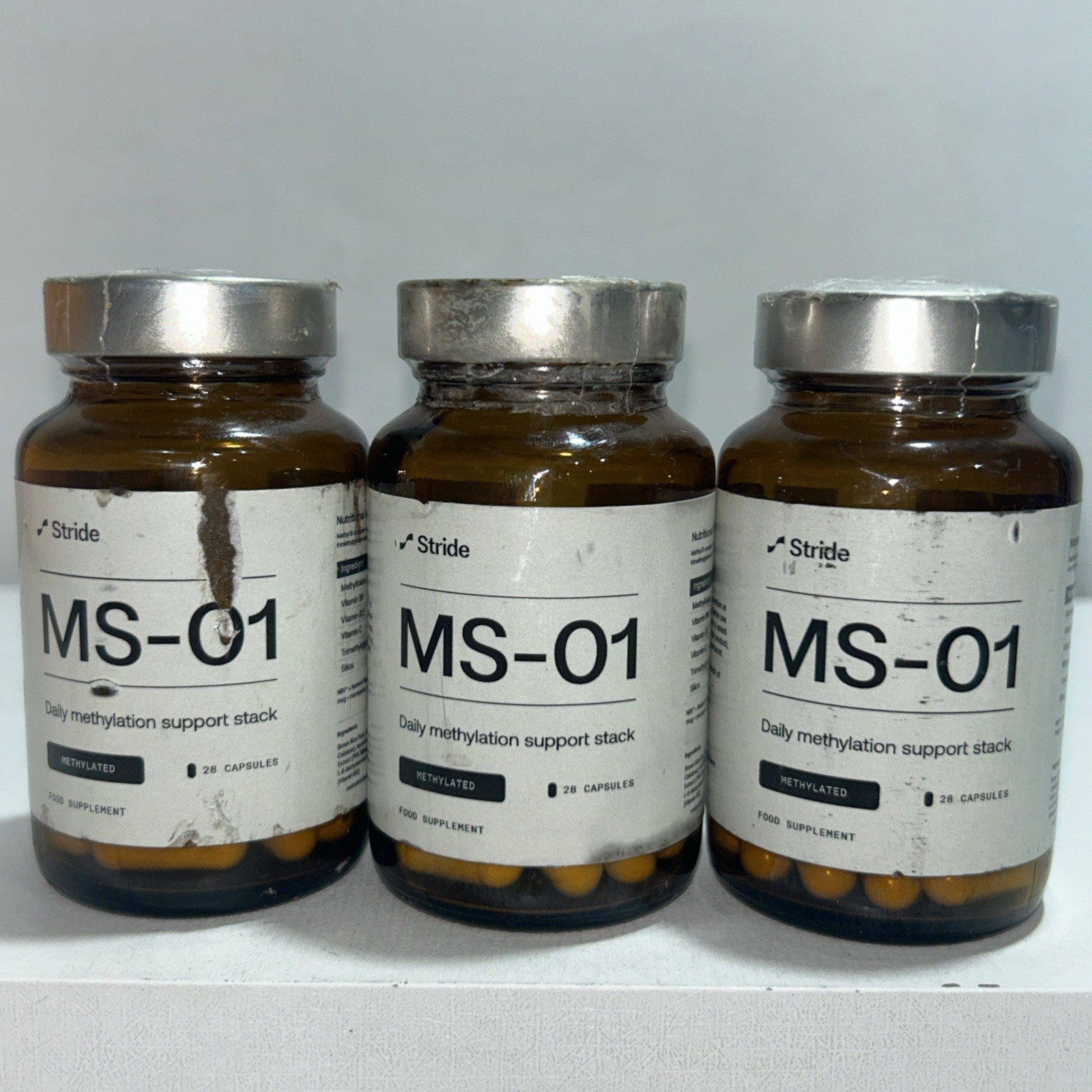 3 Sealed Stride MS 01 Daily Support Supplement, 28 Caps, Damaged Outer Packaging