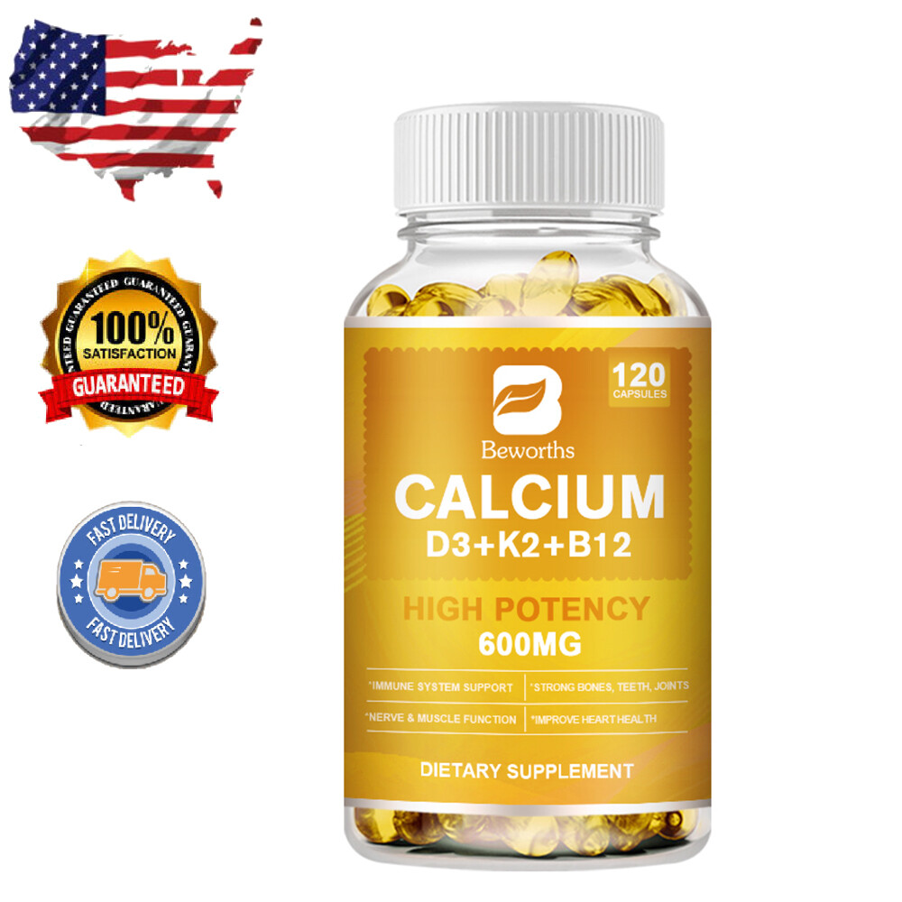 Calcium + Vitamin D3 K2 B12 Complex Supplement for Strong Bones Reduces Fatigue