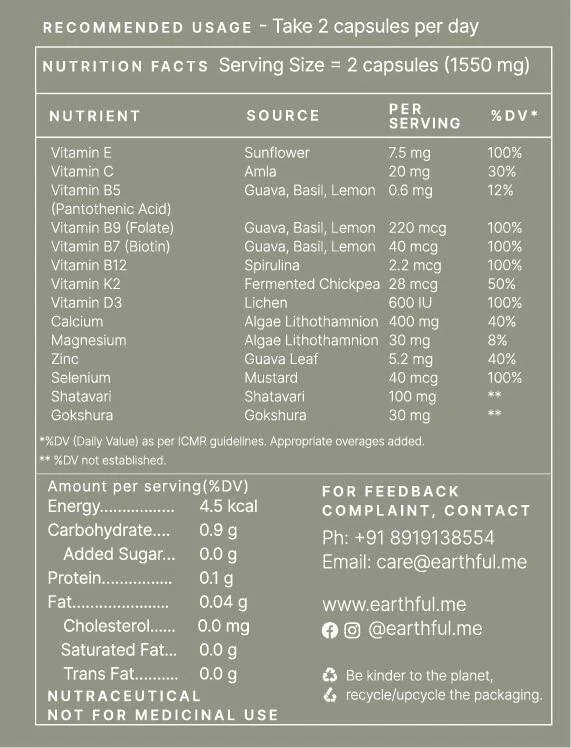 Earthful Multivitamin for Women 40+ nearing Menopause Improved Immunity 60Cap