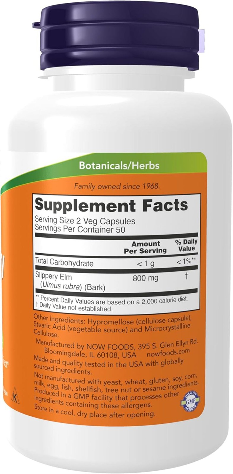NOW Supplements, Slippery Elm (Ulmus rubra) 400 mg, 100 Veg Capsules