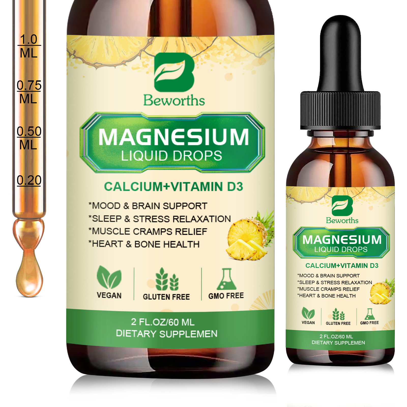Organic Magnesium Liquid Drops for Sleep/ Anxiety Relief 500mg High Absorption
