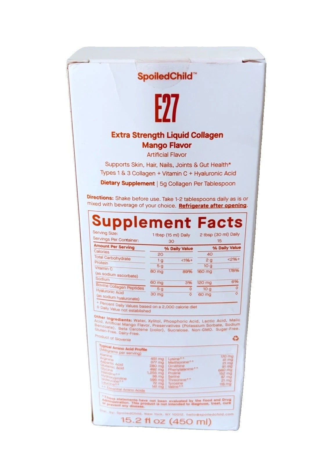 SpoiledChild E27 Extra Strength Liquid Collagen Mango 15.2 fl oz NEW