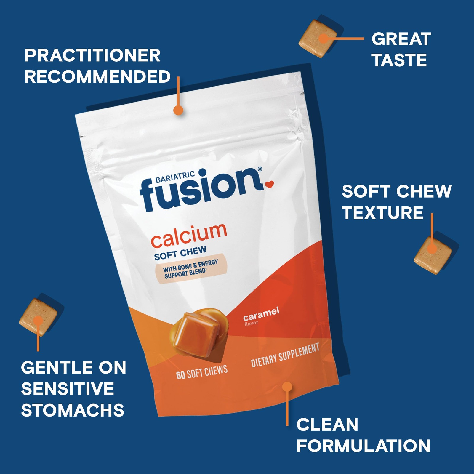 60 Fusion Carmel Bariatric Calcium Soft Chews Citrate Vitamin Dietary D3 -ii
