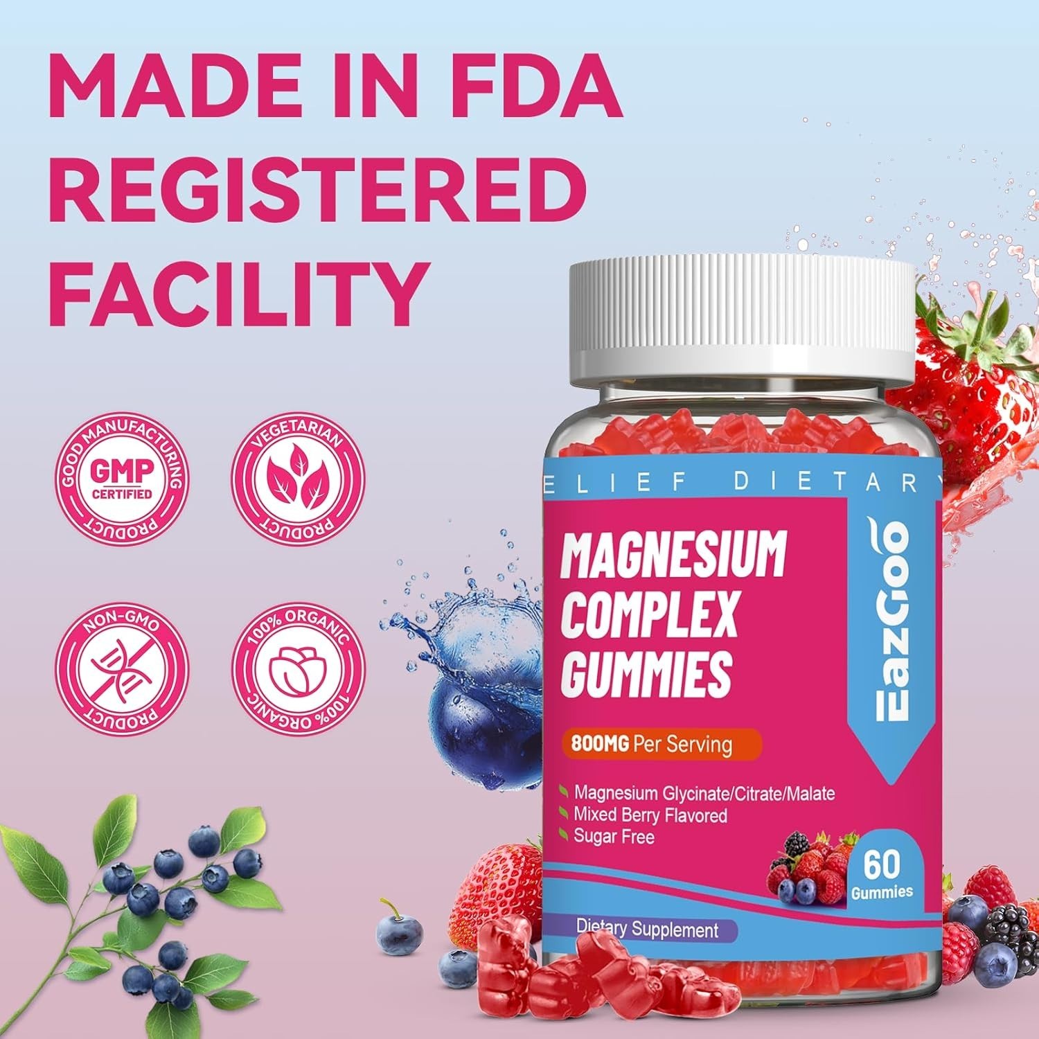 Magnesium Gummies 800mg – Vitamin D3, C, B6, B12 & Zinc Complex with Magnesium G