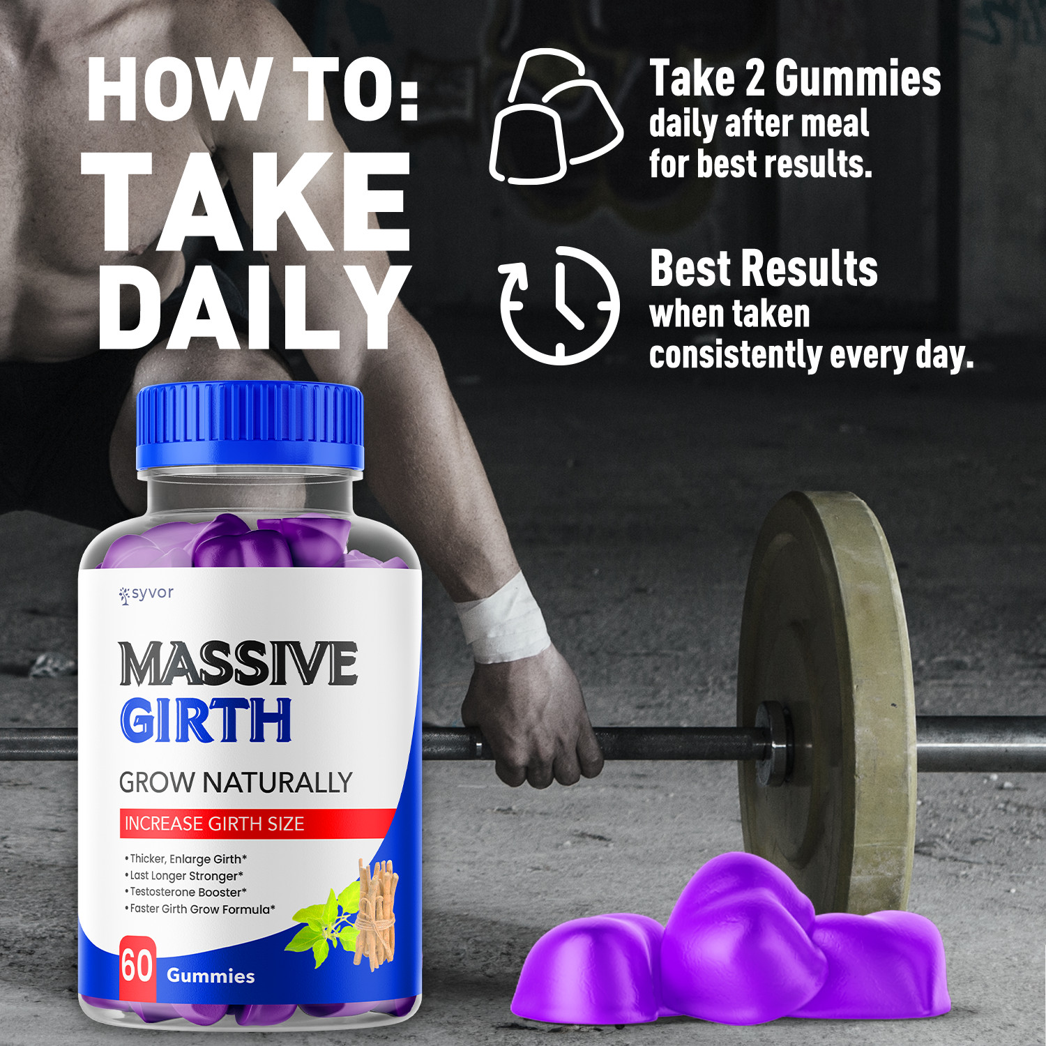 (2 Pack) Massive Girth Male Gumy Advanced Formula Vitamin Supplement 120 Gummies