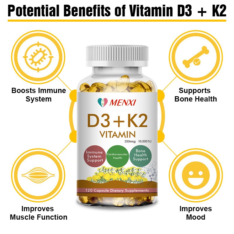 Vitamin K2 (MK7) with D3 10000 IU Capsules, BioPerine Supplement, Immune Health