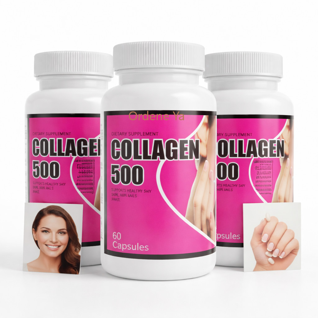 Collagen 500mg Capsules | Skin Hair Nails Supplement 180 Capsules 3 Bottles