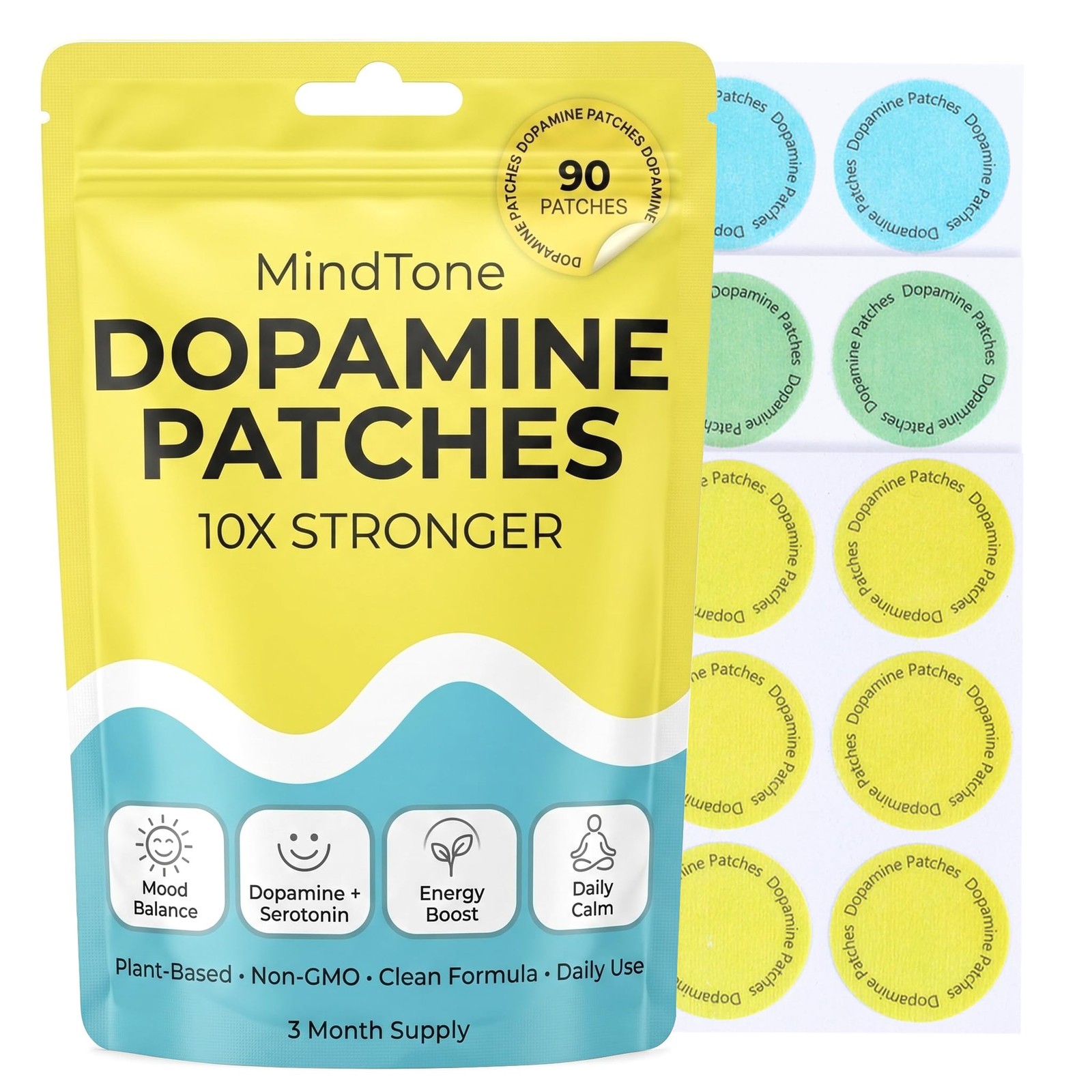 Mindtone Dopamine Patches Extra Strength 90 Count Plant-Based Non-Gmo Mood