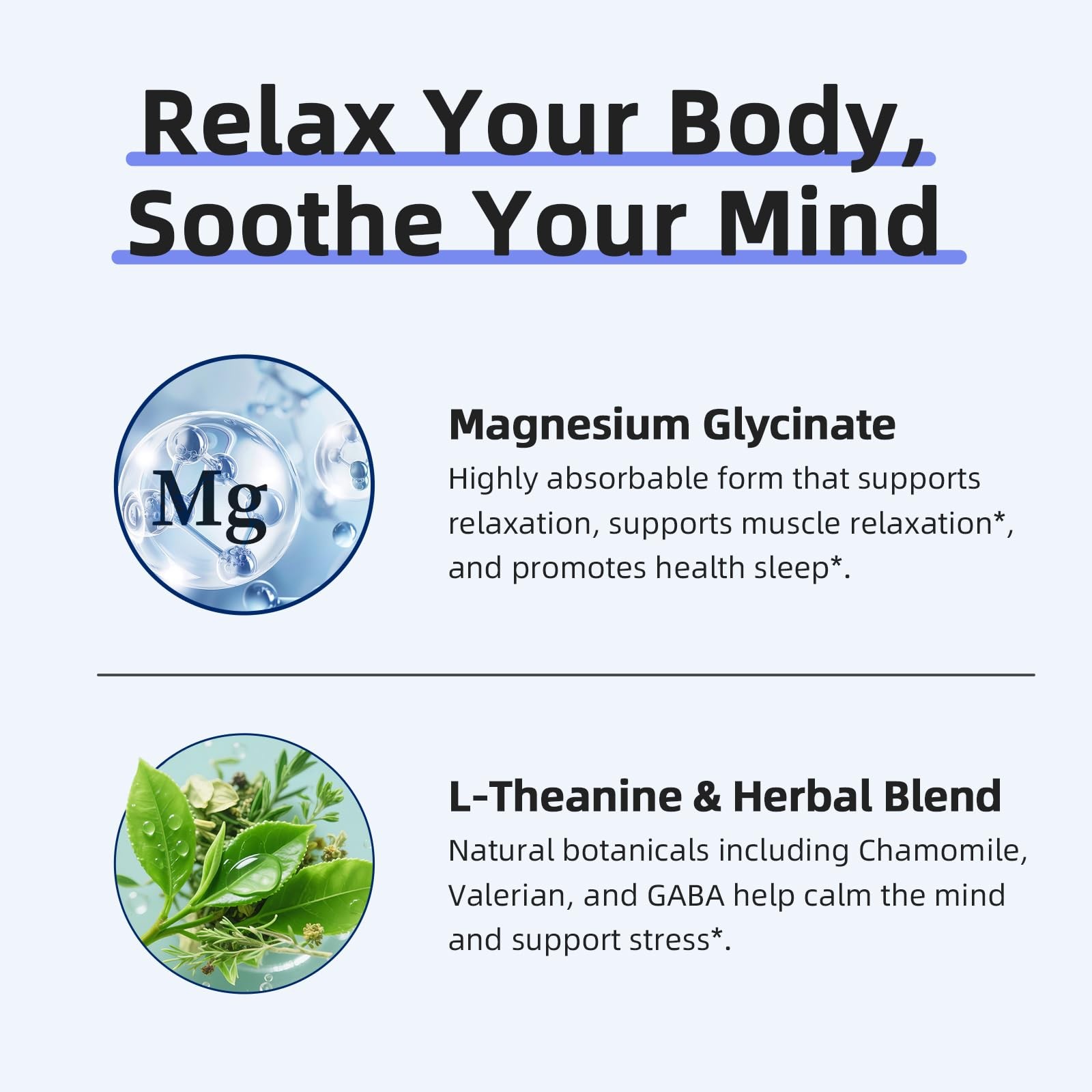 Magnesium Glycinate 850mg Capsules with L-Theanine, Chamomile & GABA for Slee…