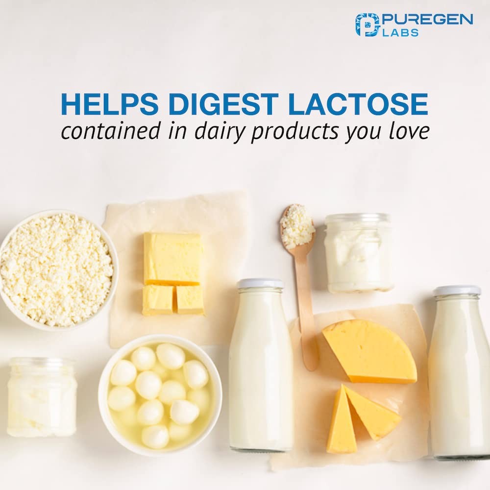 Puregen Labs Dairy Relief Natural Fast Acting Lactase Enzyme 3000 FCC, Lactos…