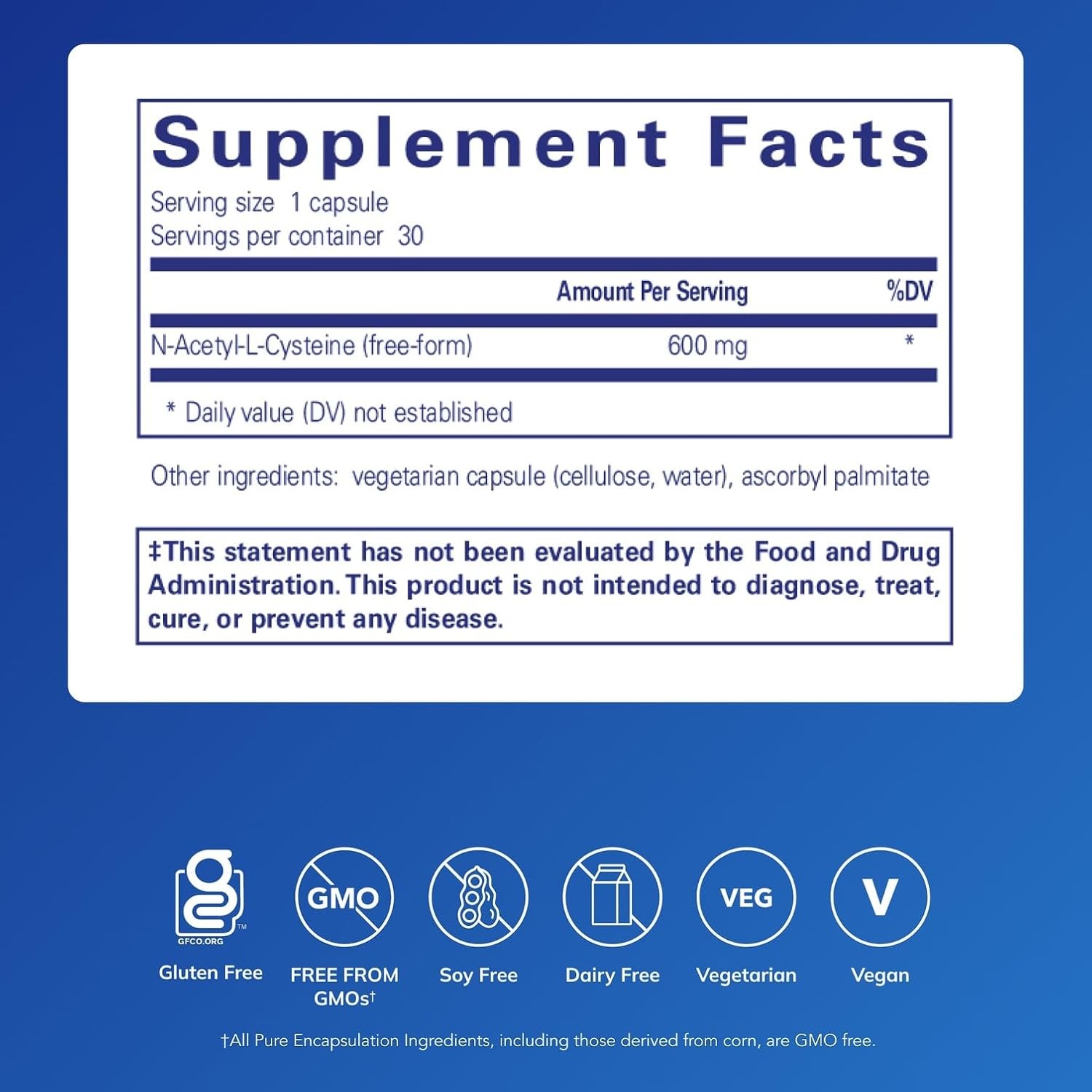 Pure NAC 600mg N-Acetyl Cysteine Lung Liver Support 30 Caps
