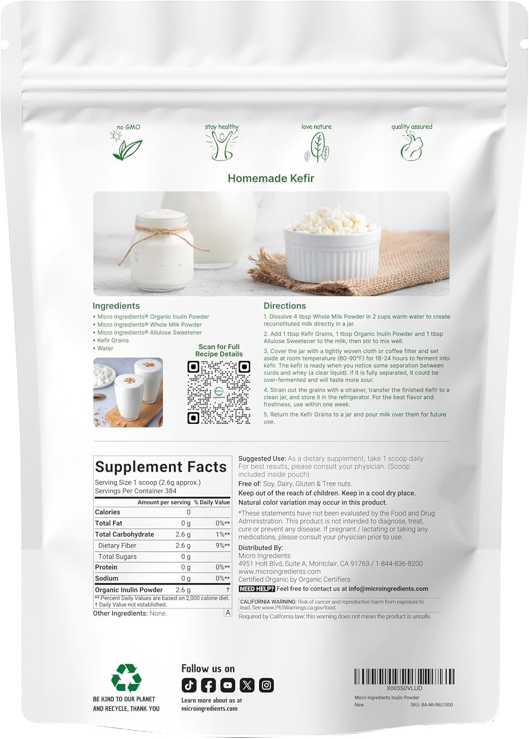 Organic lin FOS Fiber Powder, 2.2 lbs | Quick Water-Soluble Prebiotic | Natur…