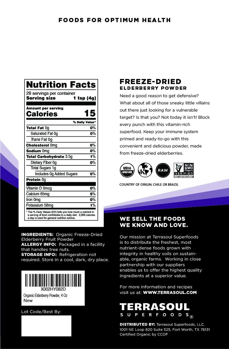 Terrasoul Superfoods Organic Elderberry Powder, 4 Oz – 4 Ounce (Pack of 1)