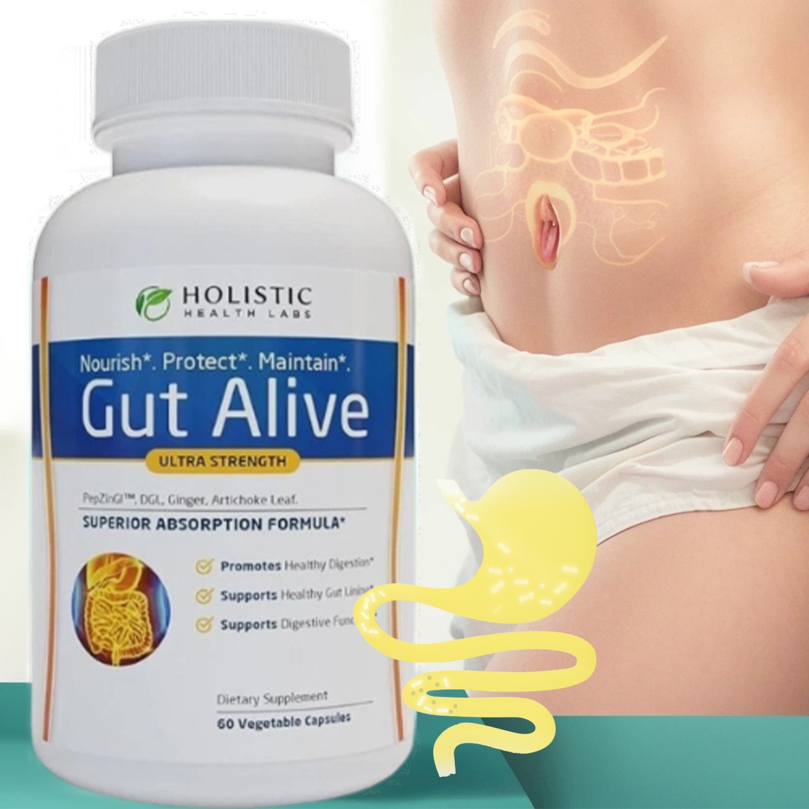 Holistic Health Labs Gut Alive Ultra Strength Gut Health 60 Capsules (1-3 Pack)